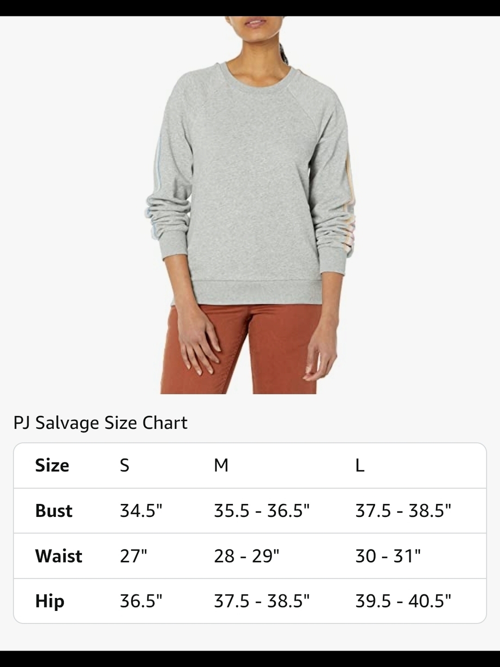 PJ Salvage Light Gray Sweatshirt with Pastel Sleeve Stripes - Picture 3 of 8